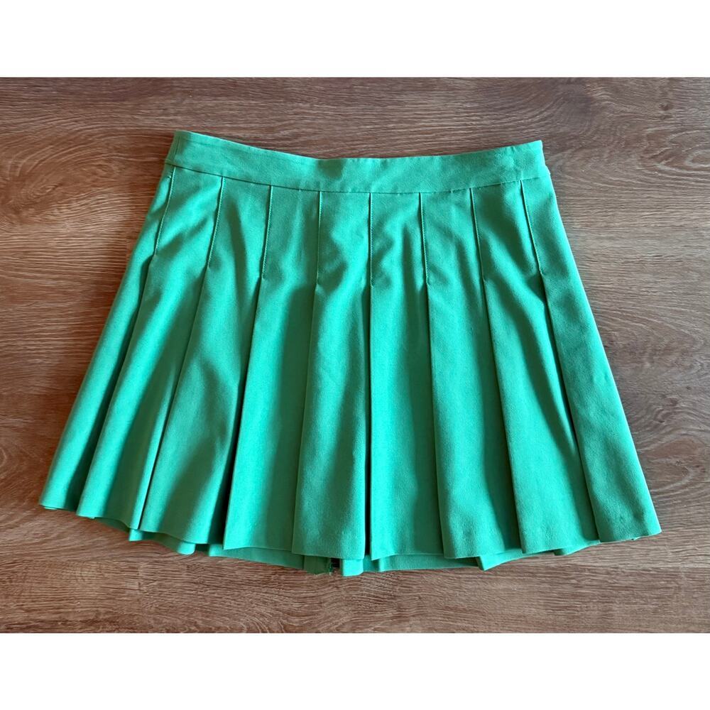 Sunday Best Green Pleated Mini Skirt Size 12 Back Zip A-Line